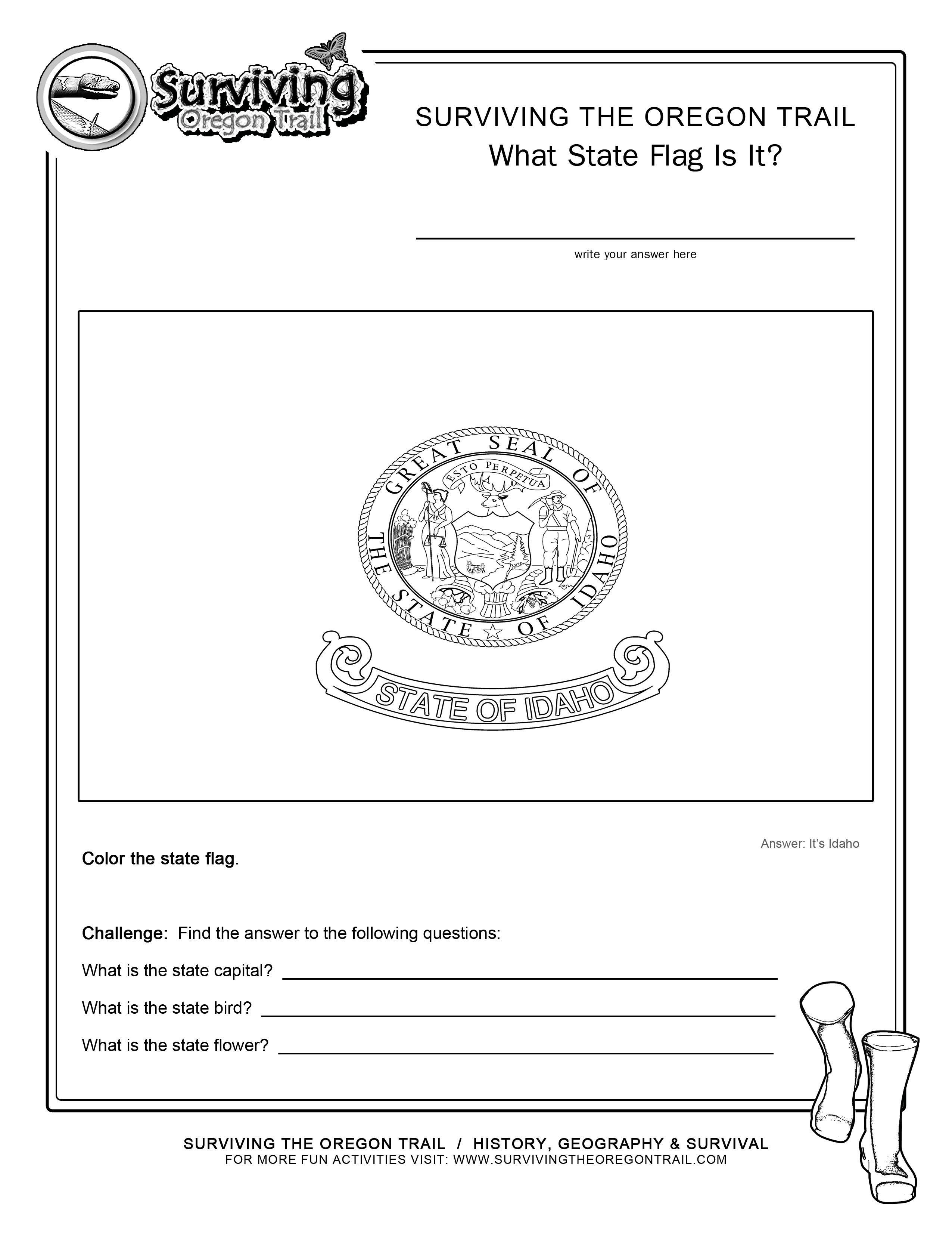 Coloring page state flag idaho printable worksheet