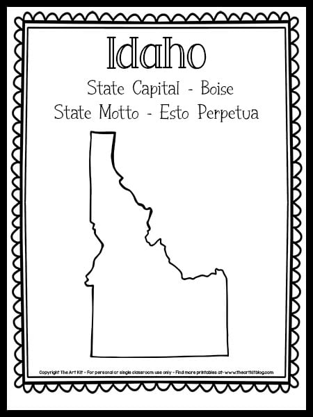 Idaho state outline coloring page free printable â the art kit