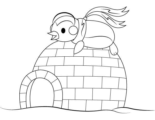 Printable penguin and igloo coloring page