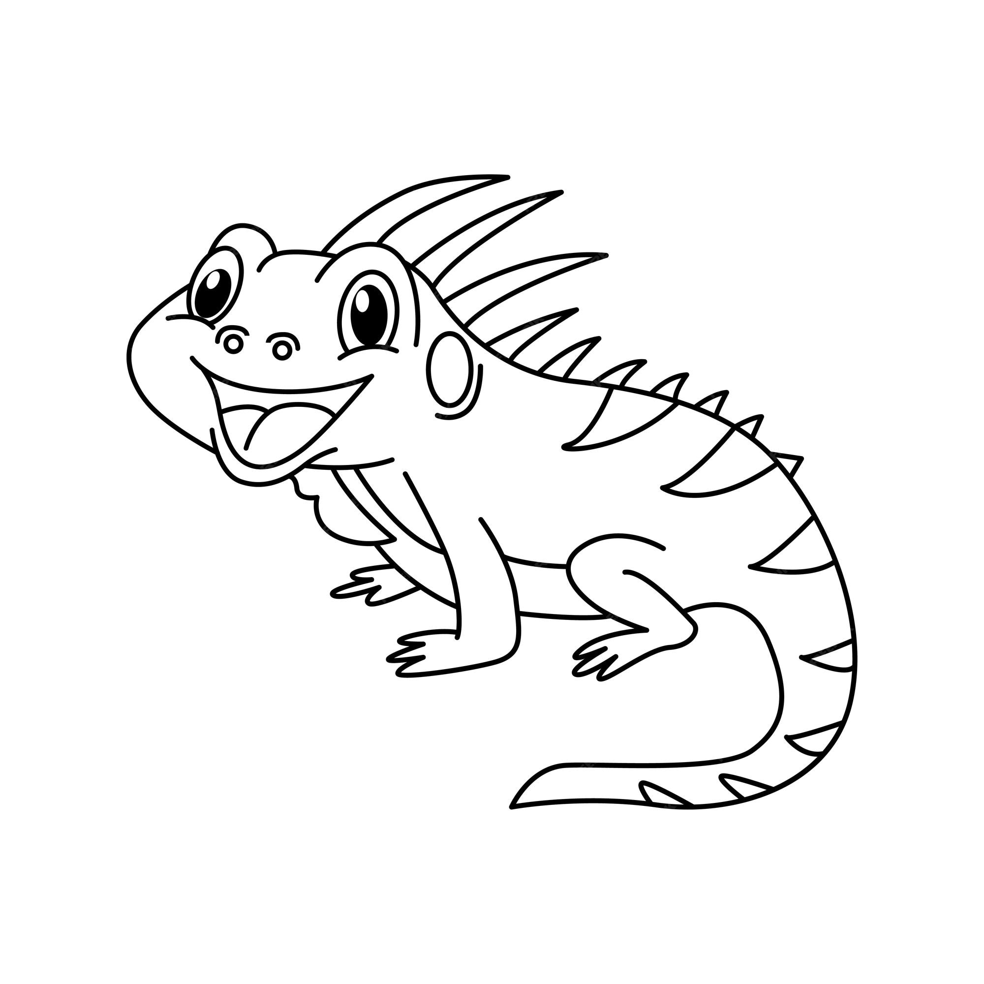 Premium vector cute iguana cartoon coloring page illustration vector for kids coloring book