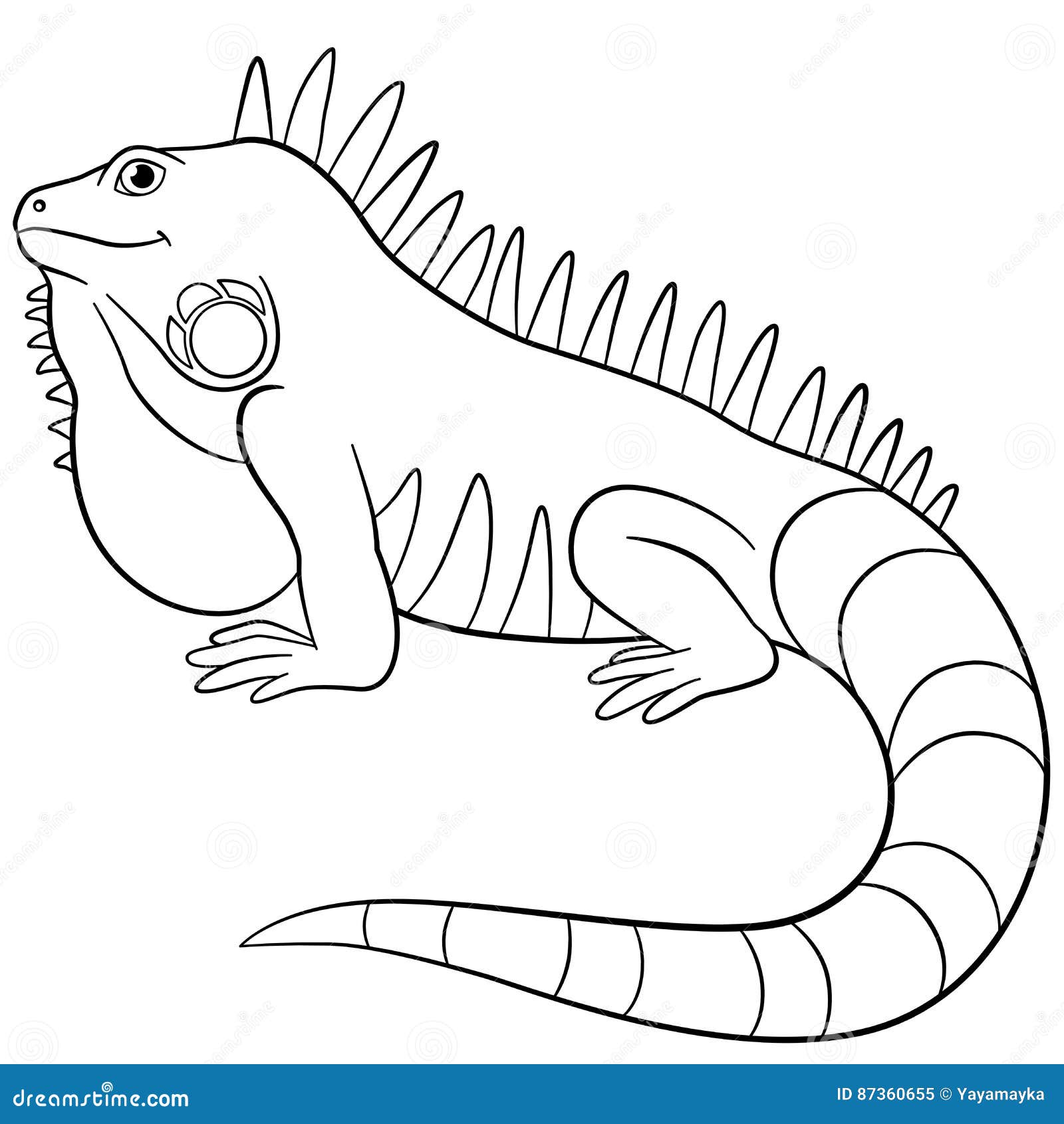 Coloring pages cute iguana smiles stock vector