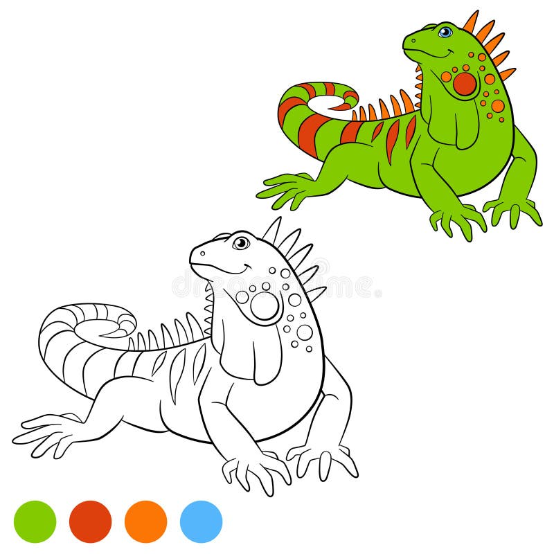 Color me iguana cute green iguana smiles stock vector