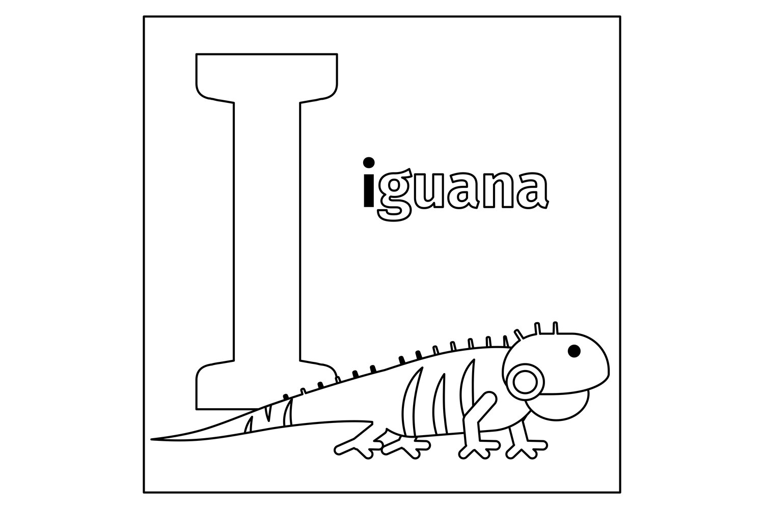 Iguana letter i coloring page