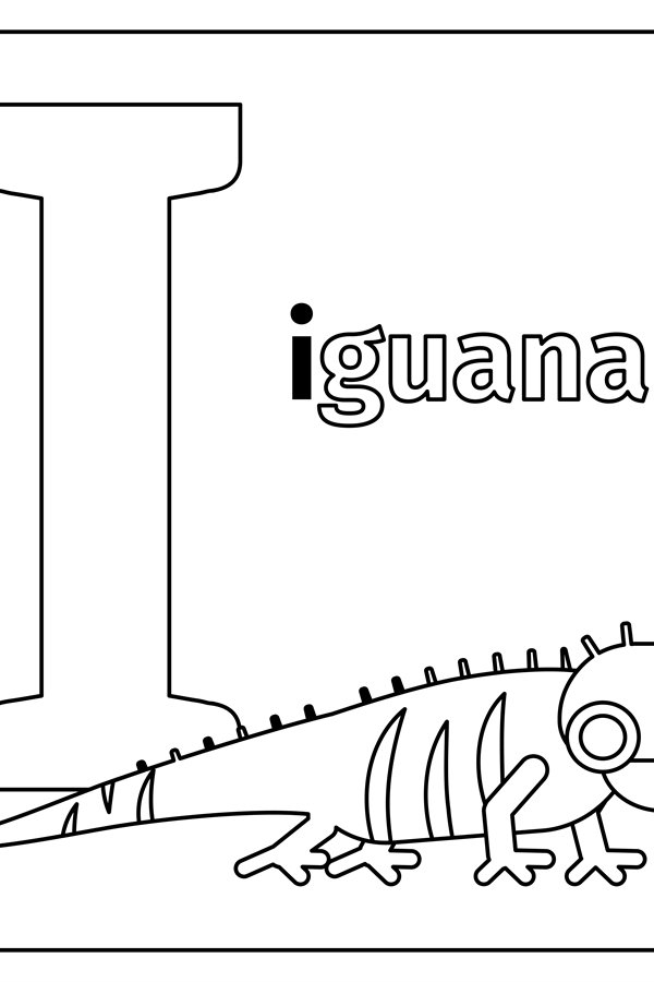 Iguana letter i coloring page