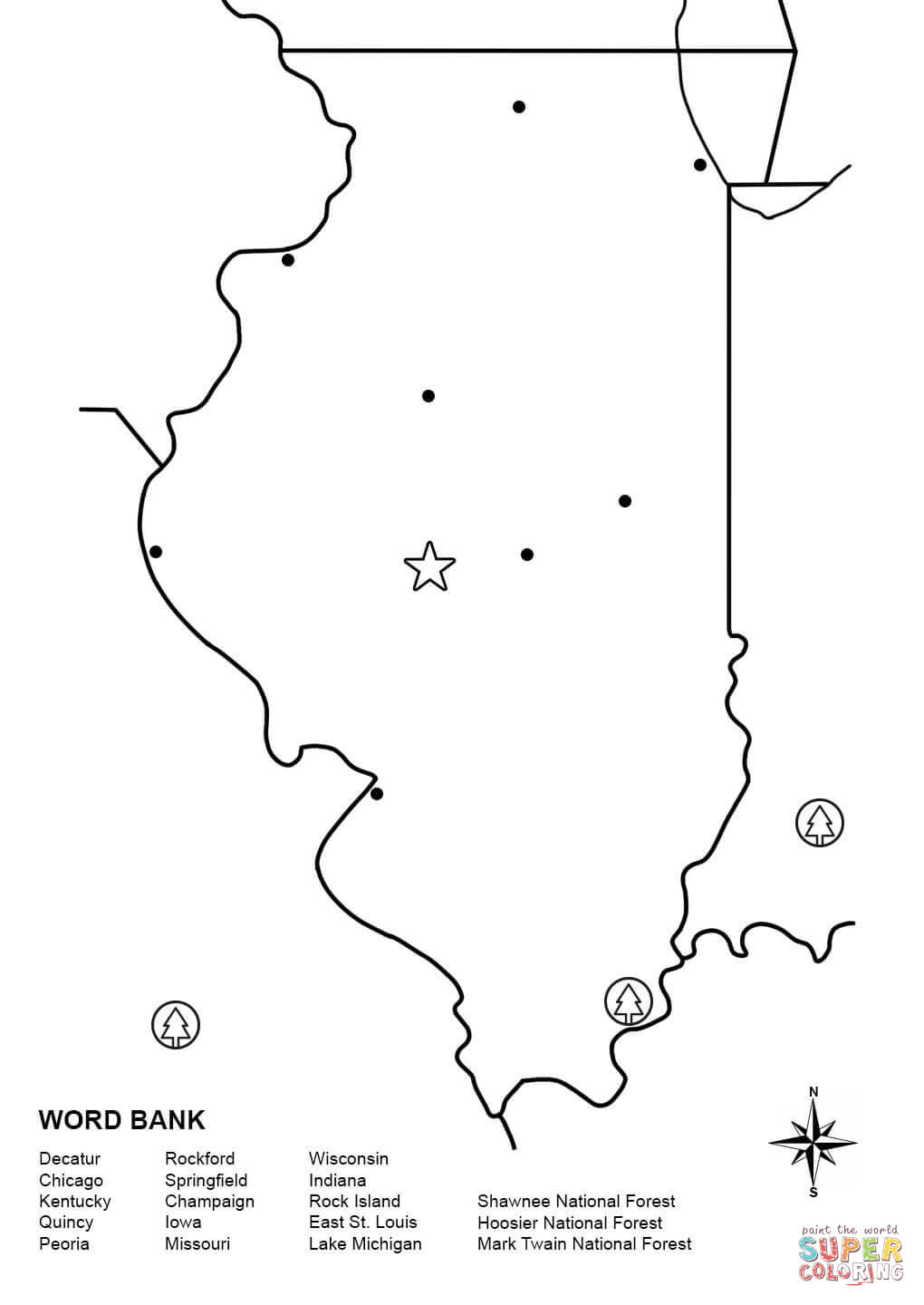 Illinois map worksheet coloring page free printable coloring pages