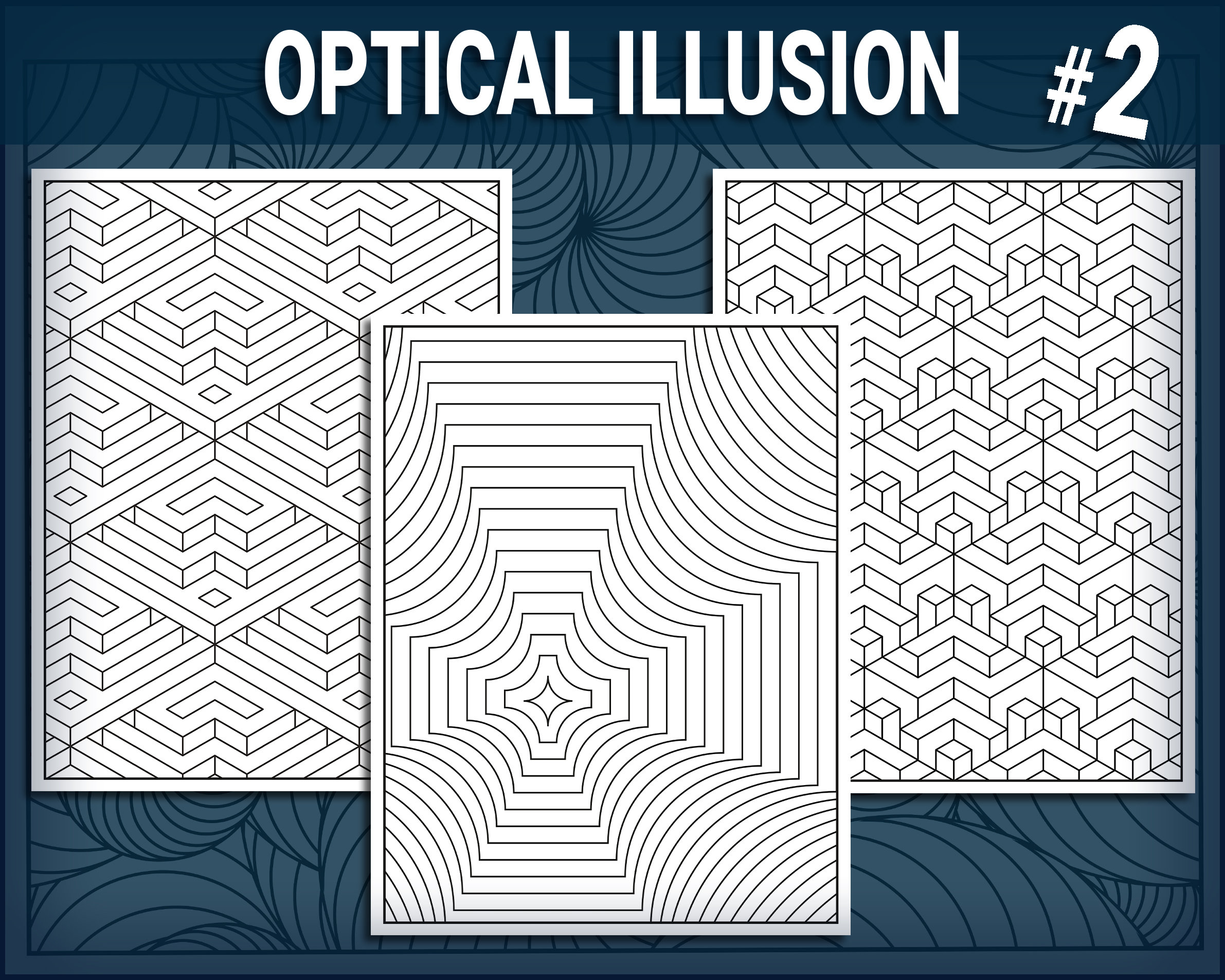 D optical illusion coloring pages vol geometric shapes abstract patterns coloring book for adults pdf digital download