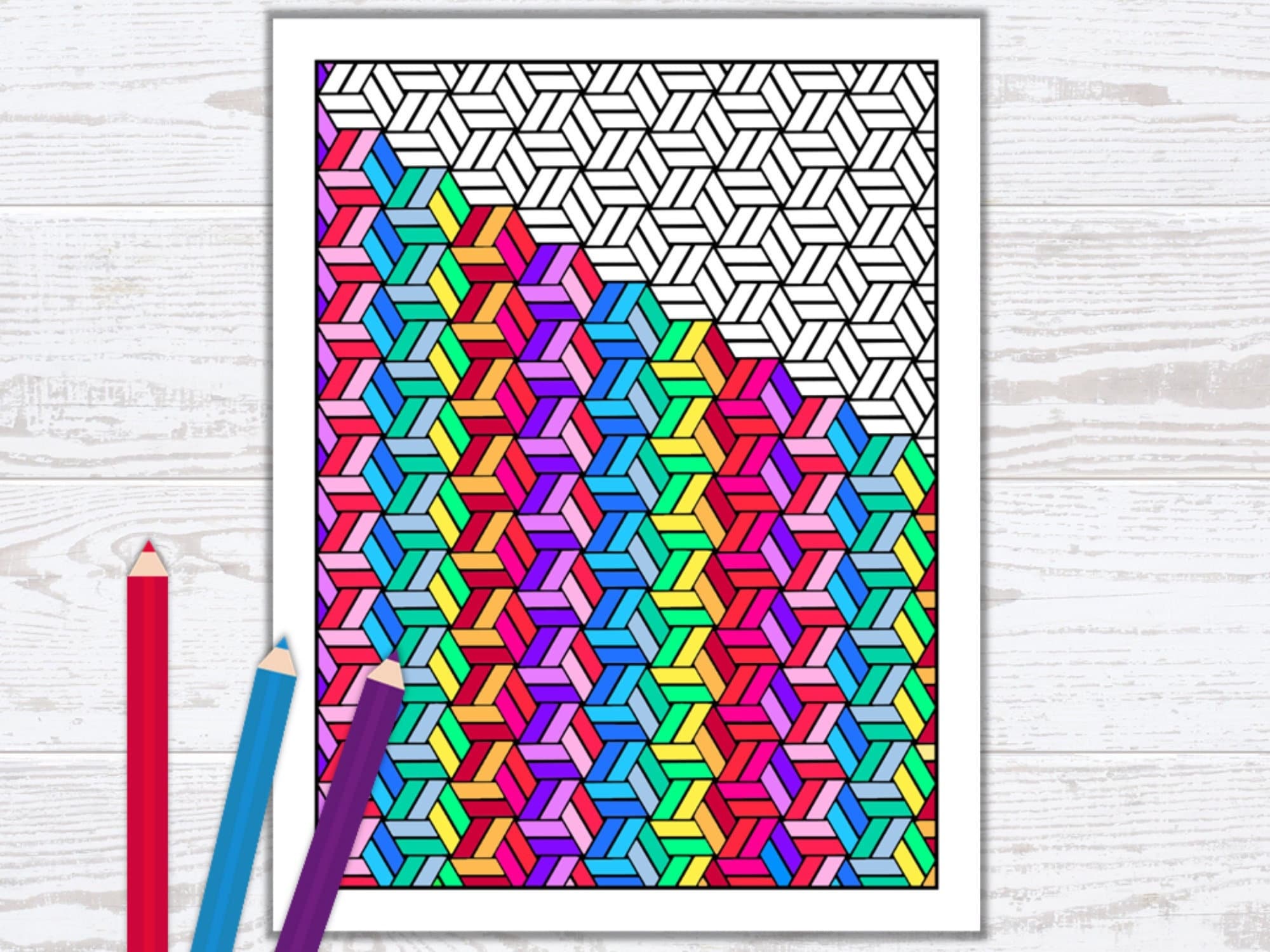 Geometric coloring page optical illusion coloring pages for adults repeating pattern adult coloring page pdf digital download