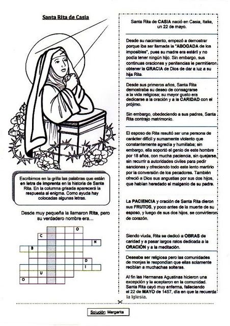 El rincãn de las melli breve historia de santa rita de casia con juego vidas de santos santos escrituras de la biblia