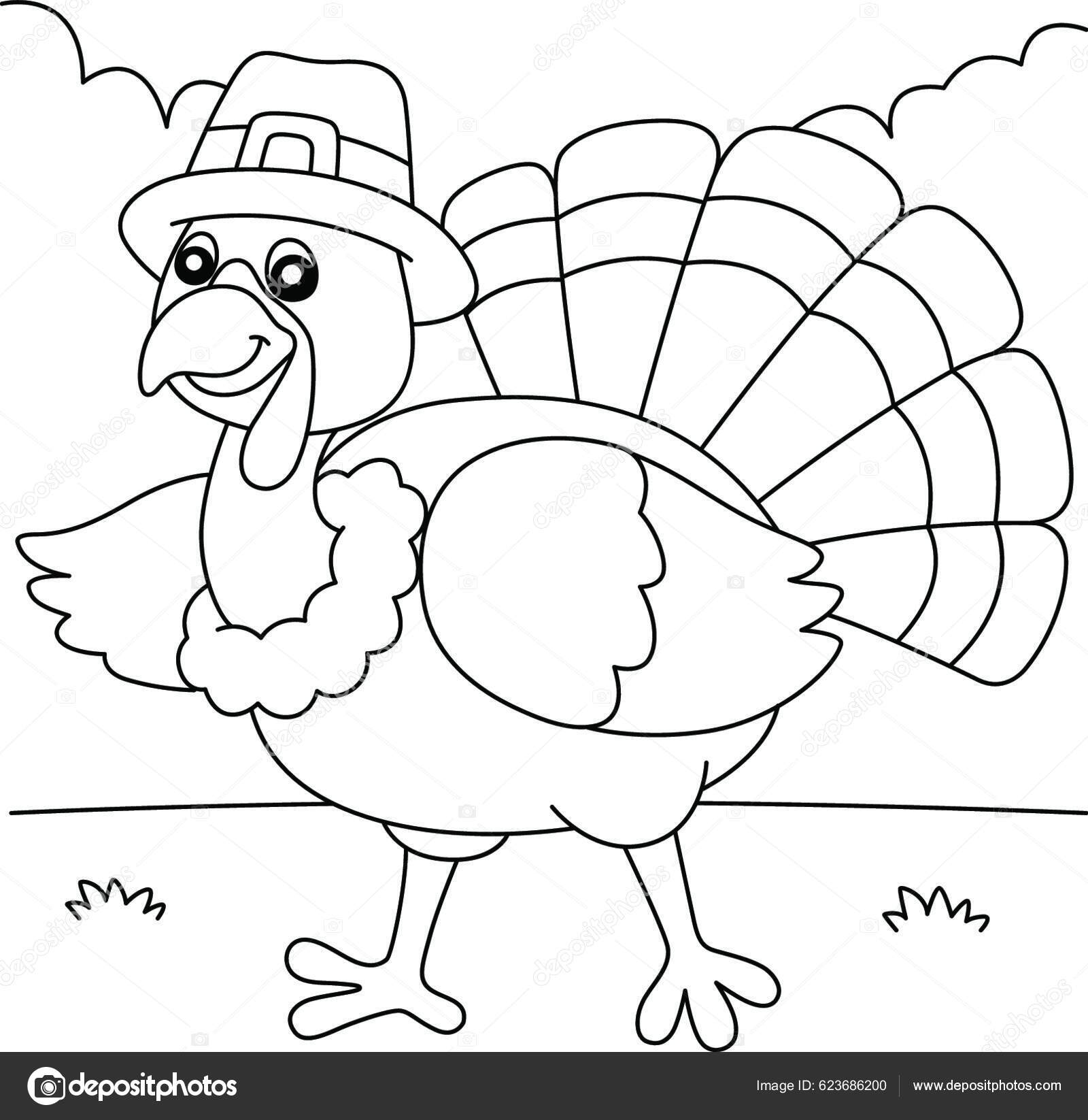 Thanksgiving turkey pilgrim hat coloring page vector de stock por yayimages