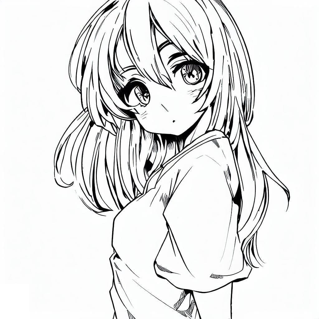 Anime girl picture coloring page