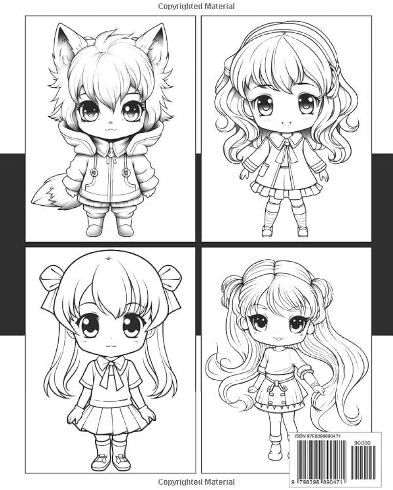 Chibi girls coloring book cute kawaii anime characters coloring page for kids girls teens and adults txn publishing libros