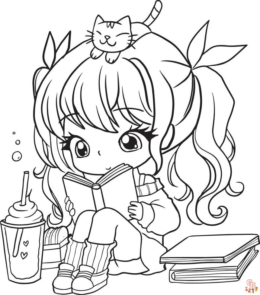 Printable anime cute coloring pages free for kids and adults