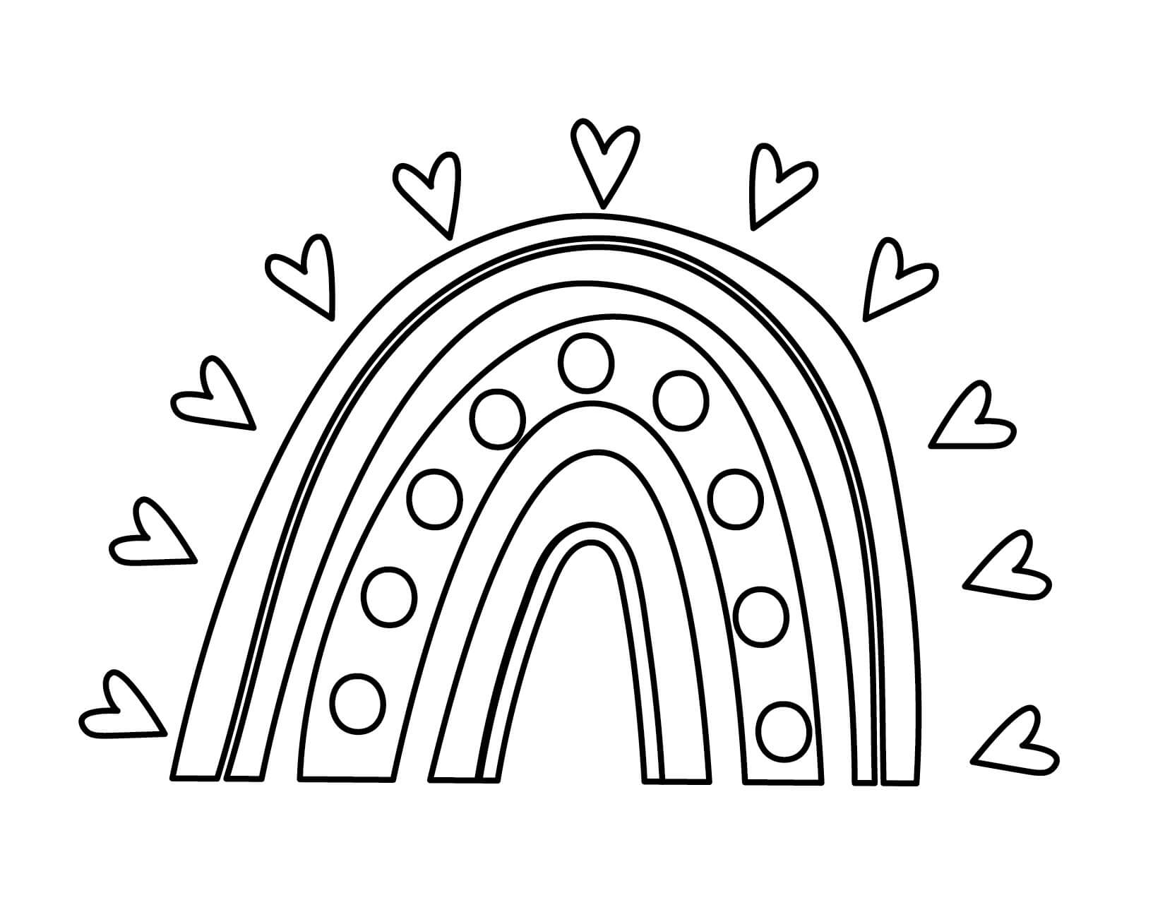 Normal rainbow with hearts coloring page