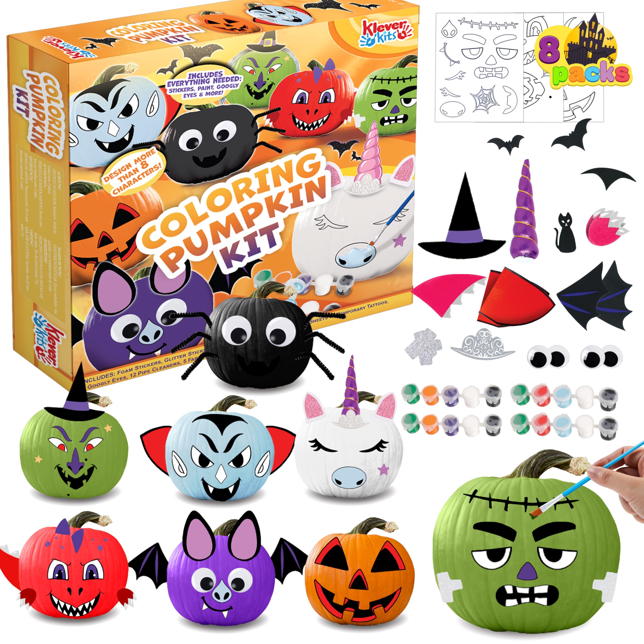 Klever kits de halloween para niãos kit de calabaza para colorear para niãos manualidades y actividades artãsticas de halloween juguetes y juegos