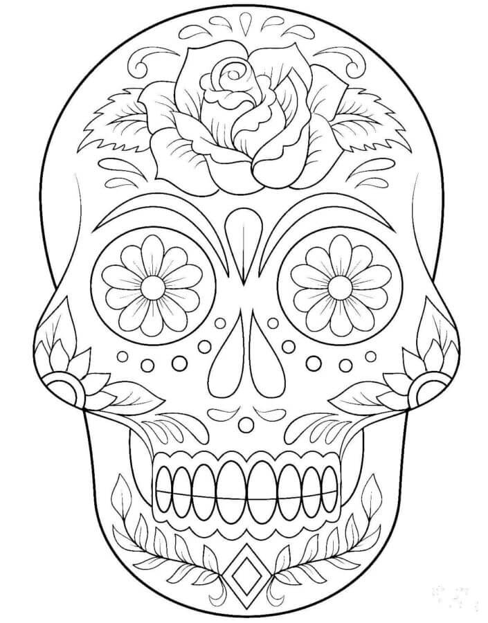 Skull painted with flowers and patterns coloring page