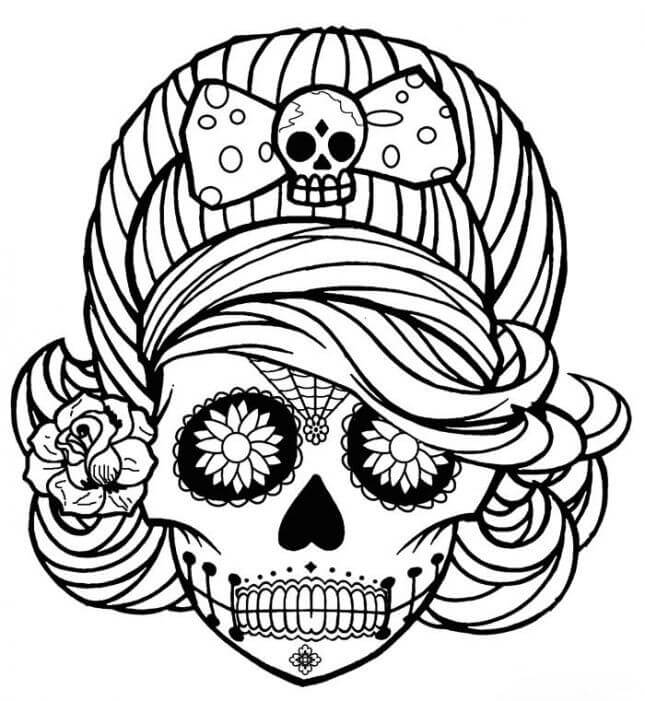 Skull woman on halloween coloring page