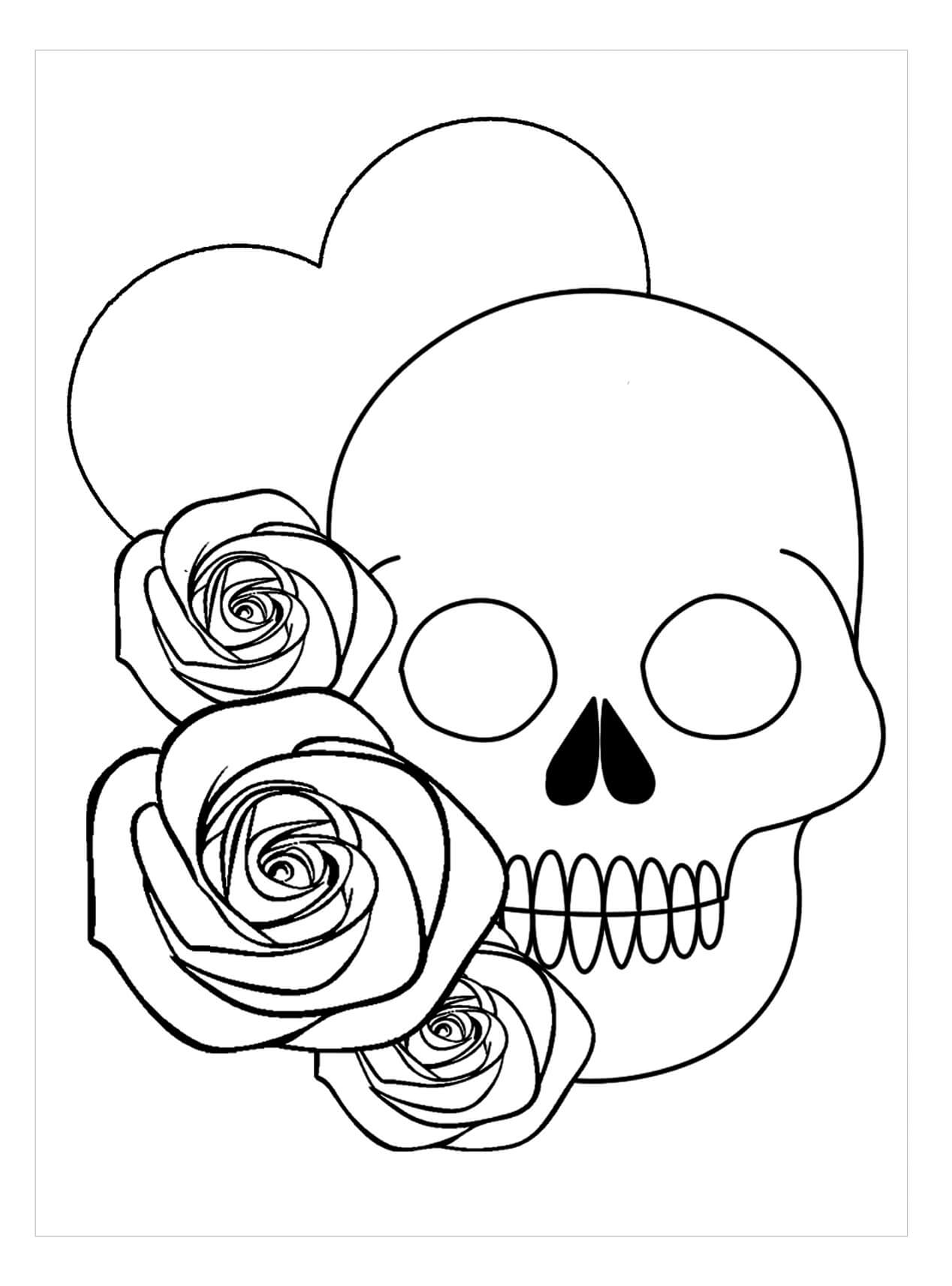 Skull and three roses coloring page