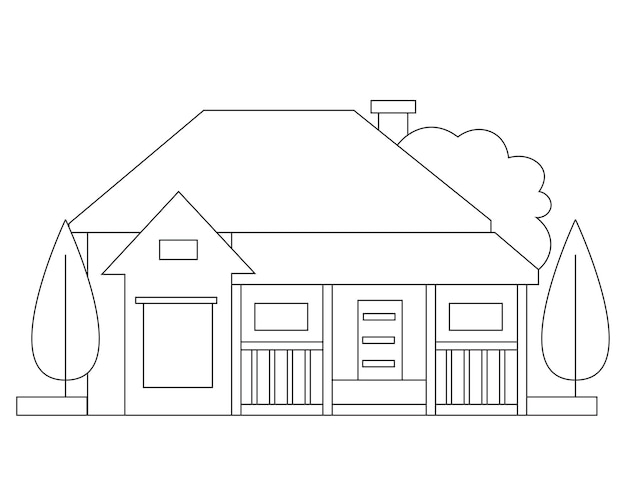 Premium vector simple house coloring page village house coloring page easy coloring page design