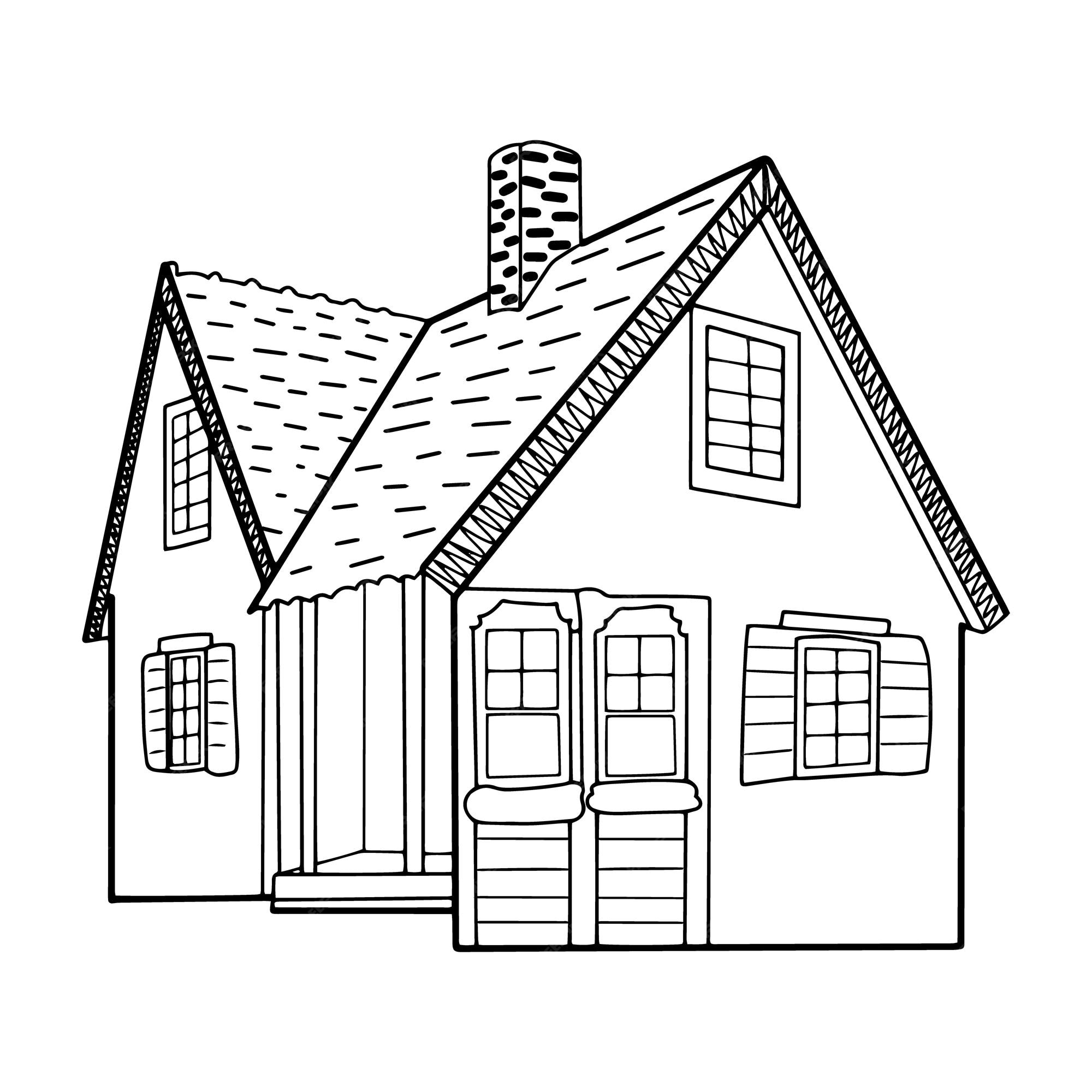 Premium vector hand drawn house vector doodle style building for coloring page