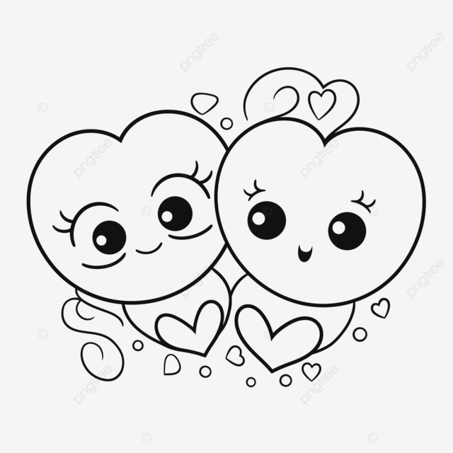 Dibujo de dos lindos corazon en una lãnea para colorear quema pãgina vector png dibujos dibujo del corazon dibujo de ala dibujo de corazon png y vector para dcargar gratis