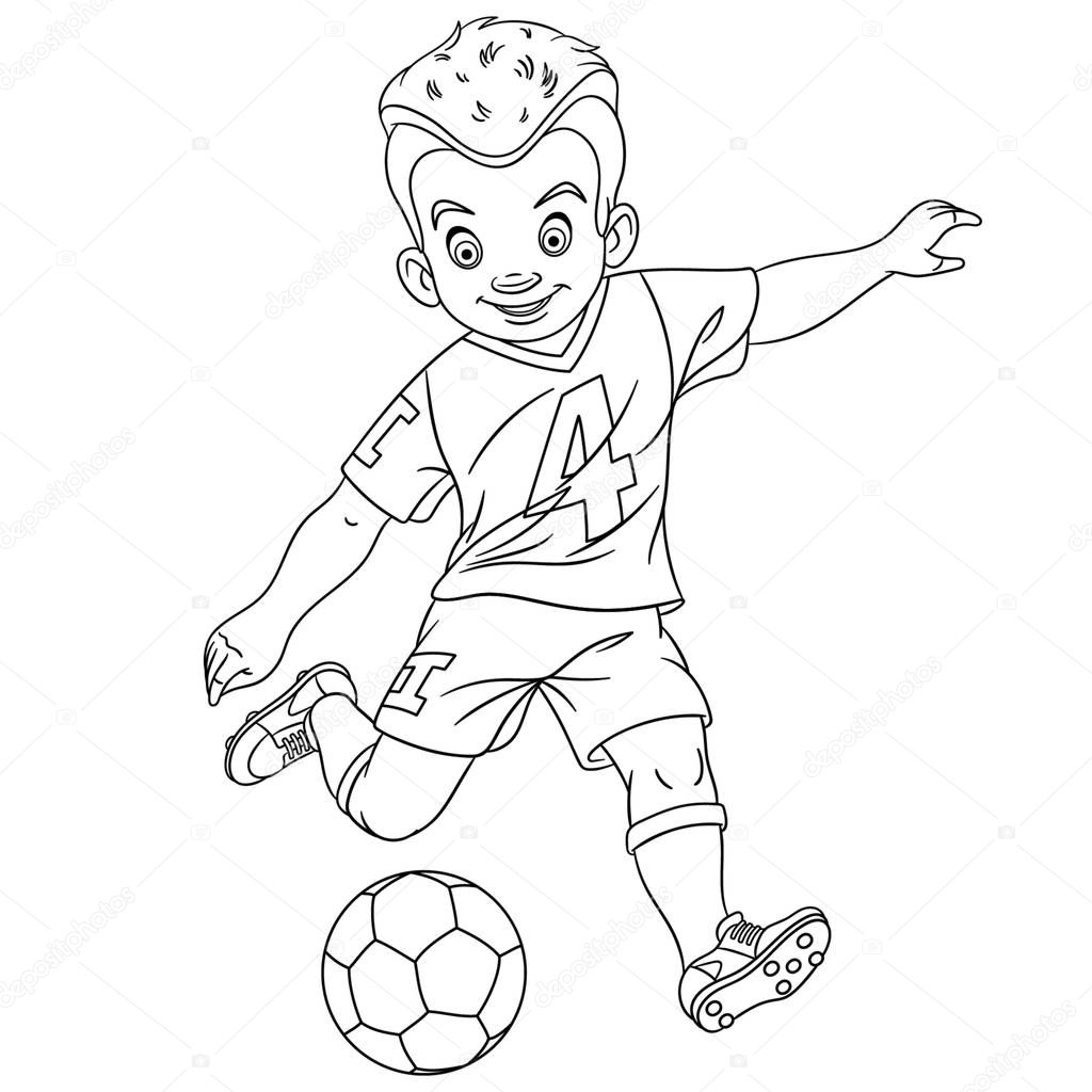 Pãgina para colorear con futbolista jugador de fãºtbol vector de stock de sybirko