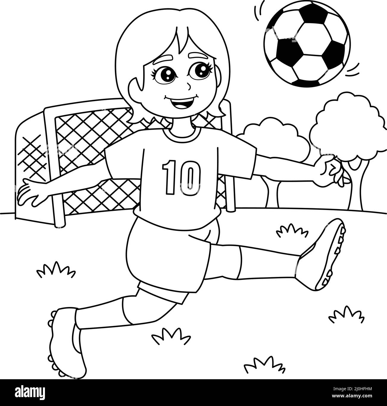 Chica jugando fãºtbol coloring page for kids imagen vector de stock