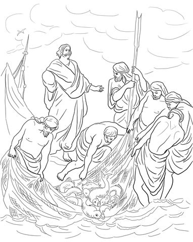 Jesus and the miraculous catch of fish coloring page free printable coloring pages pãginas para colorear la pesca milagrosa dibujos de la creaciãn