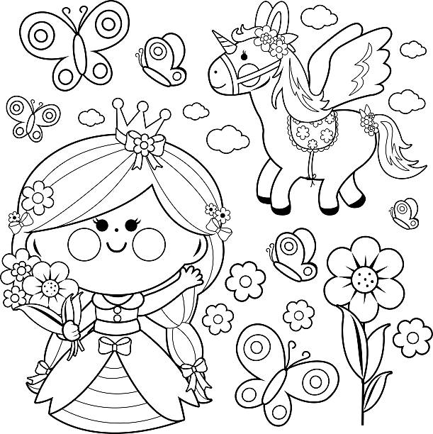 Unicorn outline drawing stock illustrations royalty