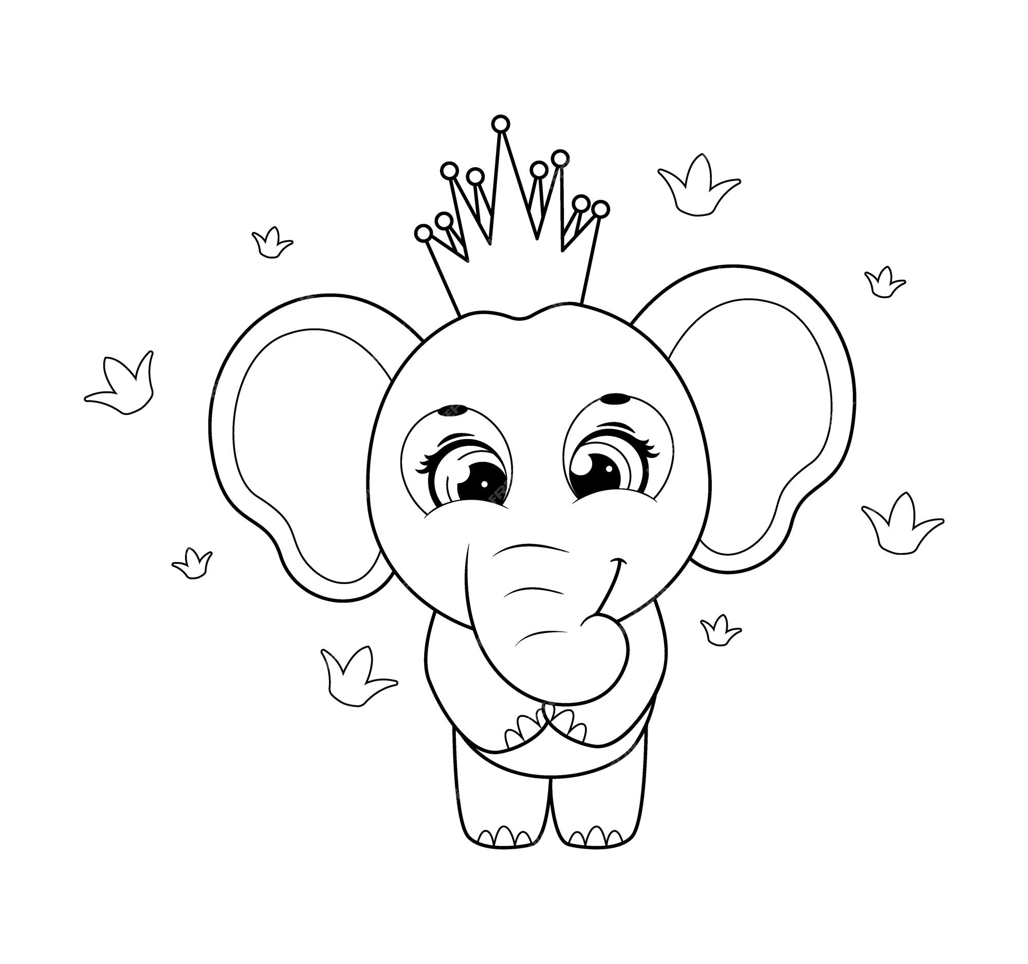 Premium vector coloring page cute and gentle elephant princess with a crown