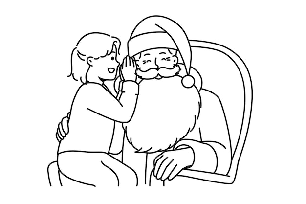 Premium vector child whispering in santa claus ear