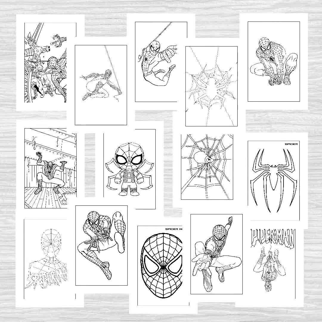 Spiderman pages kids coloring book instant download pdf coloring pages printable childrens superhero activities kids birthday gift instant download