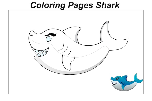 Premium vector coloring pages baby shark cute fish underwater illustration in a cartoon