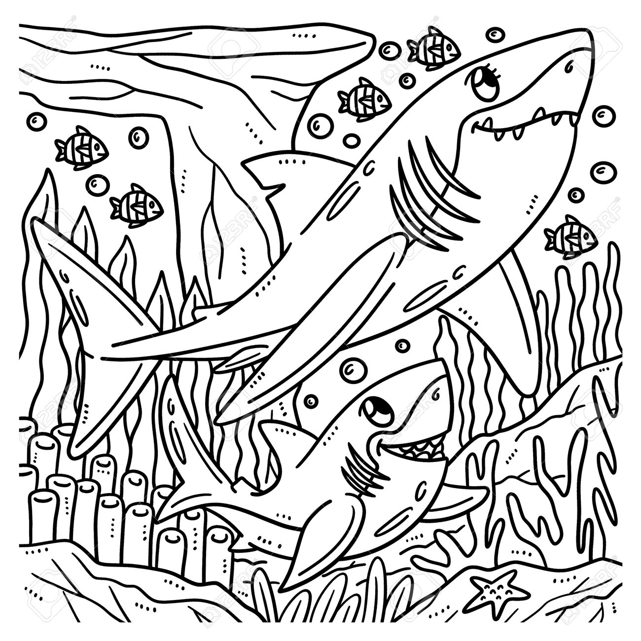 Mother and baby great white shark coloring page royalty free svg cliparts vectors and stock illustration image