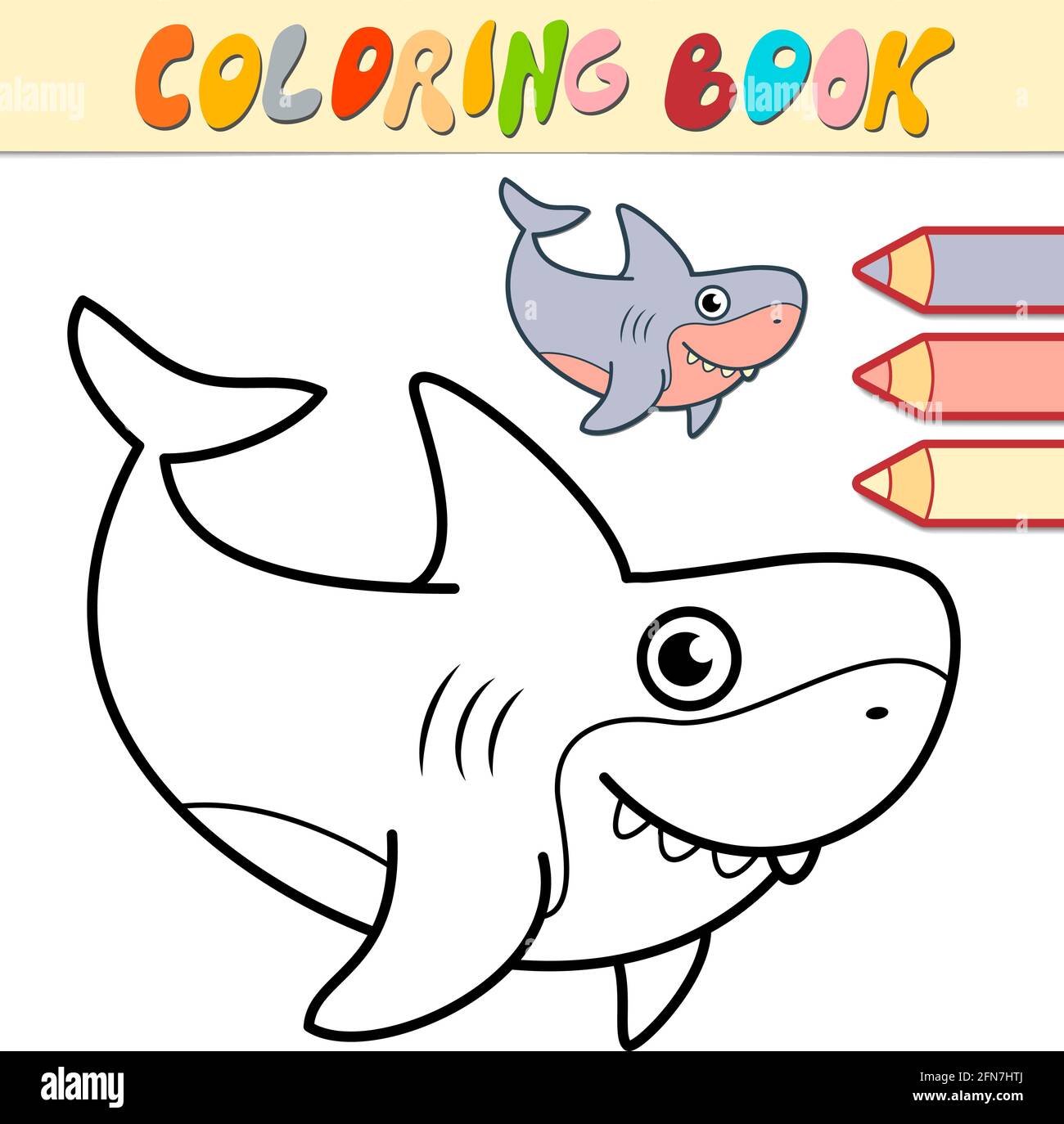 Coloring book or page for kids shark black and white vector illustration stock vector image art