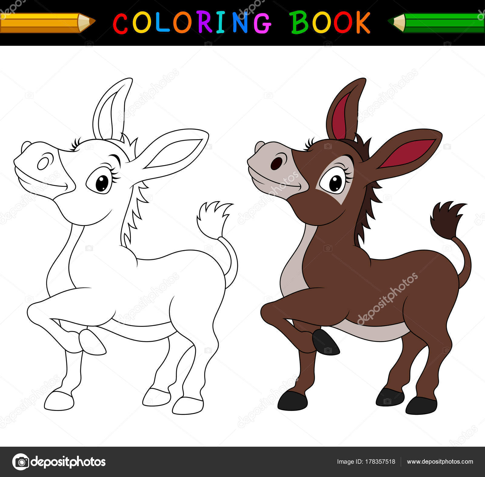 Libro para colorear burro dibujos animados vector de stock por dreamcreation