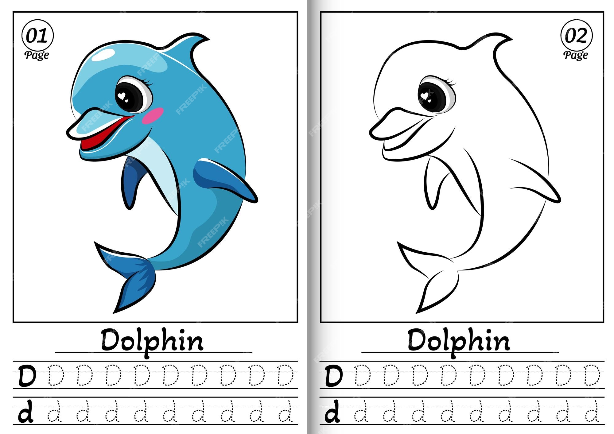 Dolphin alphabet abc coloring page d trazar letras del alfabeto inglãs actividad precolar para niãos vector premium