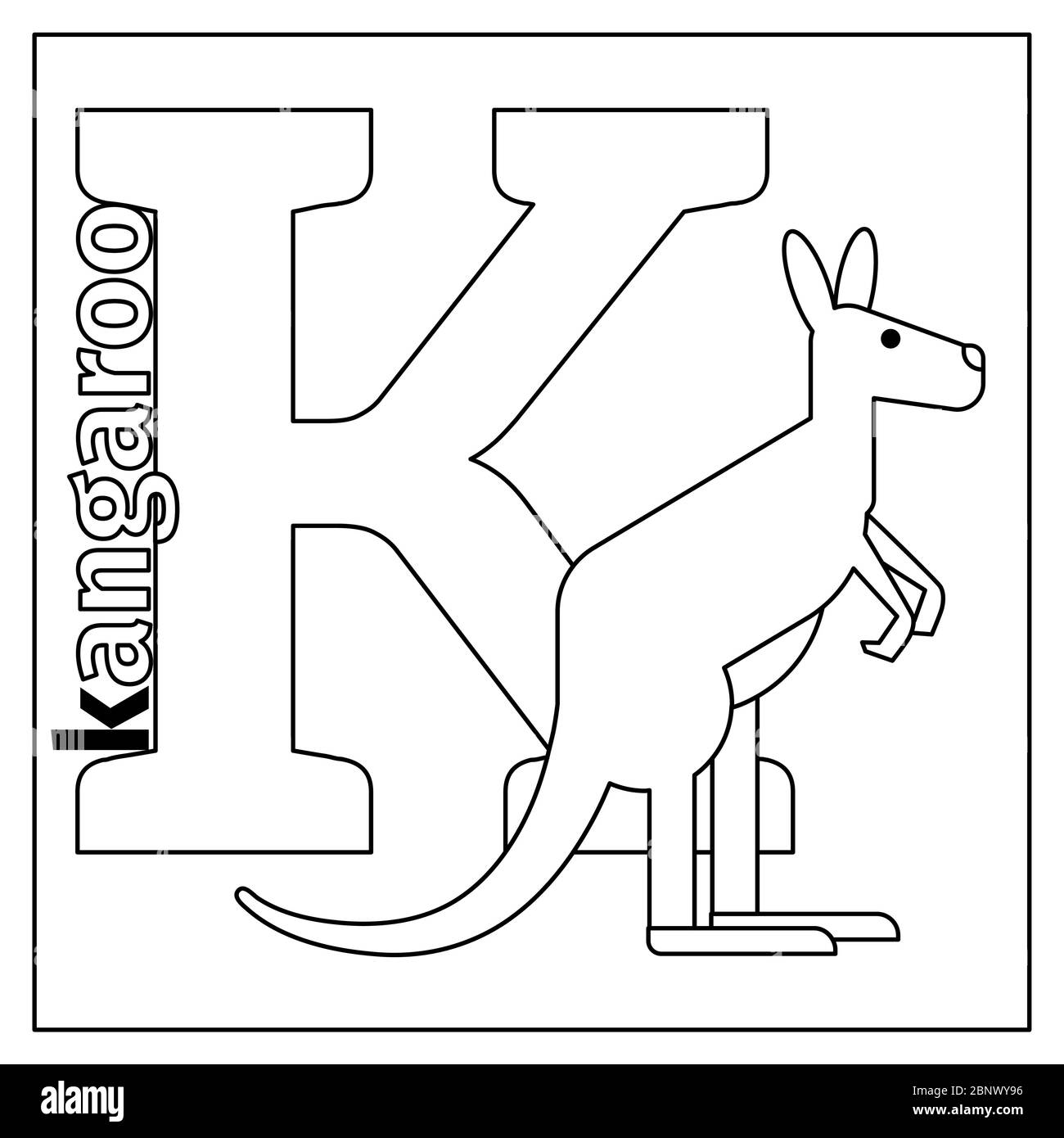 Coloring page or card for kids with english animals zoo alphabet kangaroo letter k vector illustration stock vector image art