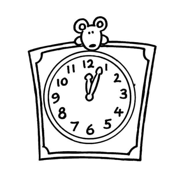 Mouse clock coloring page