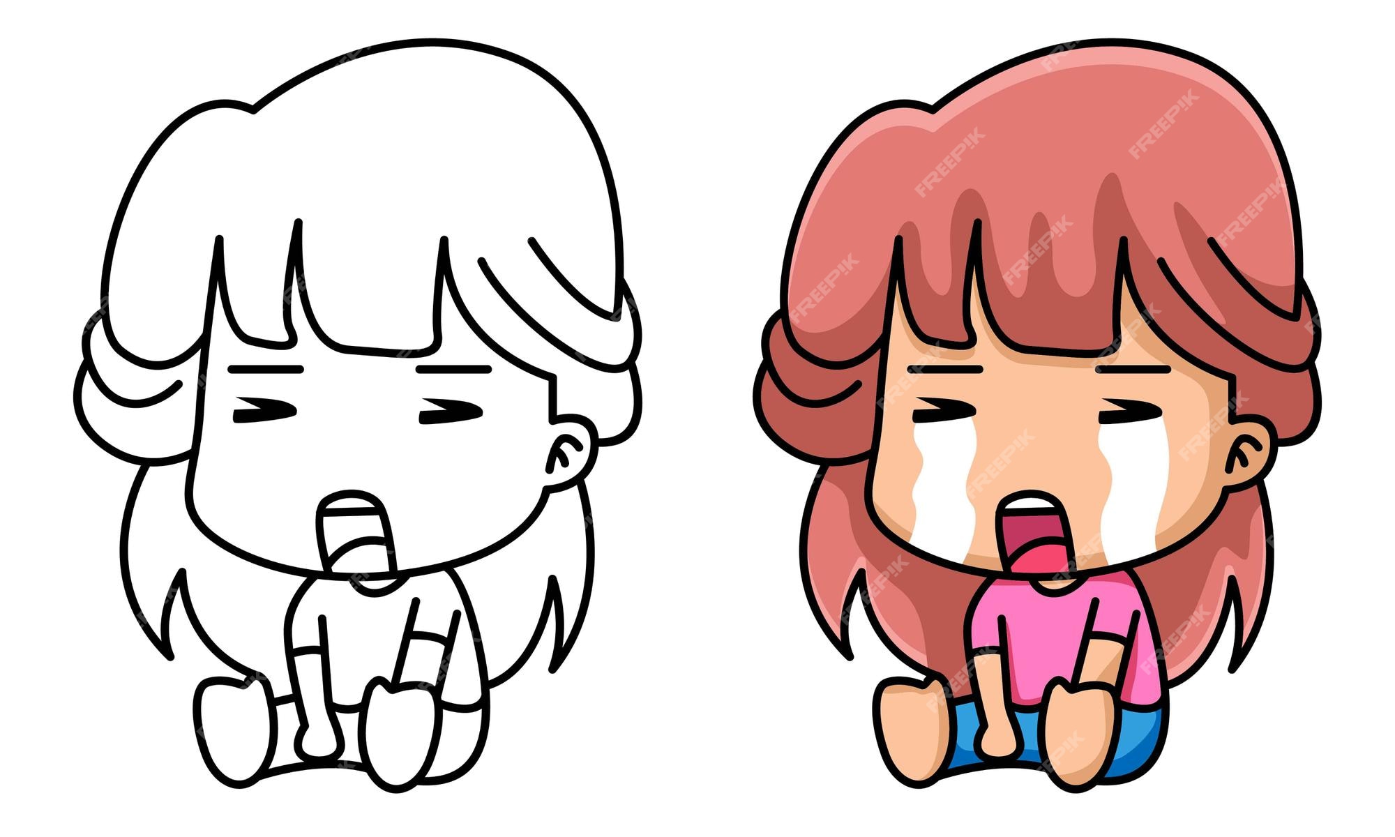 Premium vector sad girl coloring page for kids