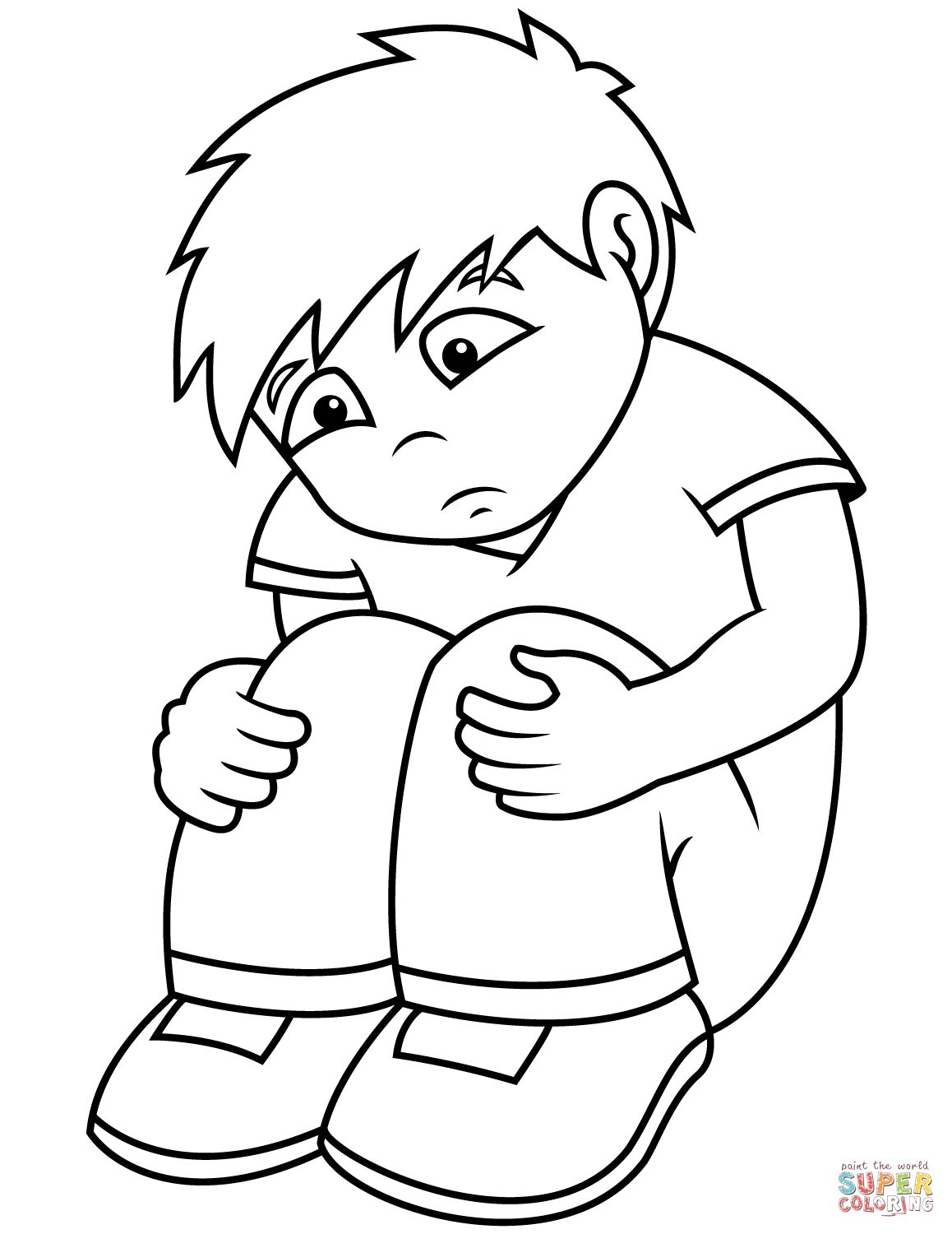 Sad cartoon boy coloring page free printable coloring pages