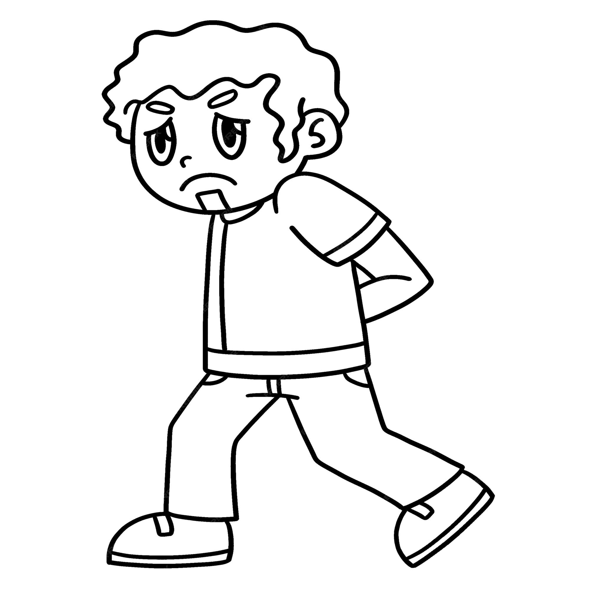 Premium vector sad man walking isolated coloring page for kids