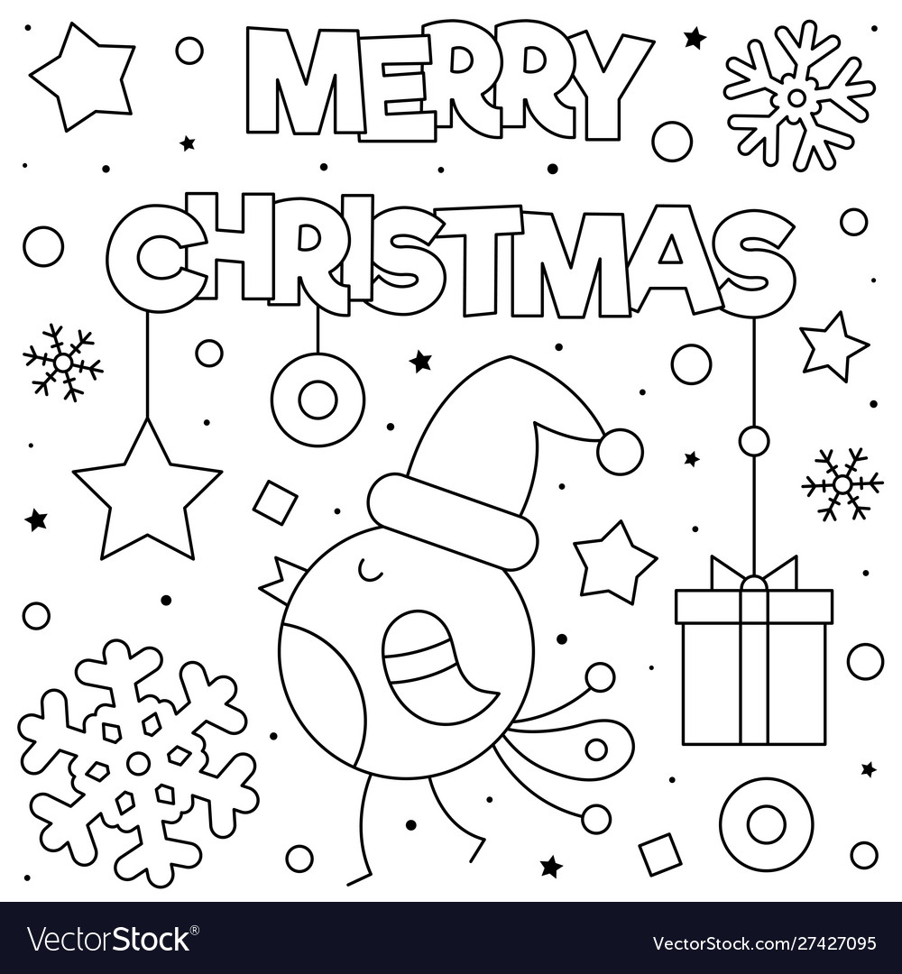 Merry christmas coloring page black and white vector image