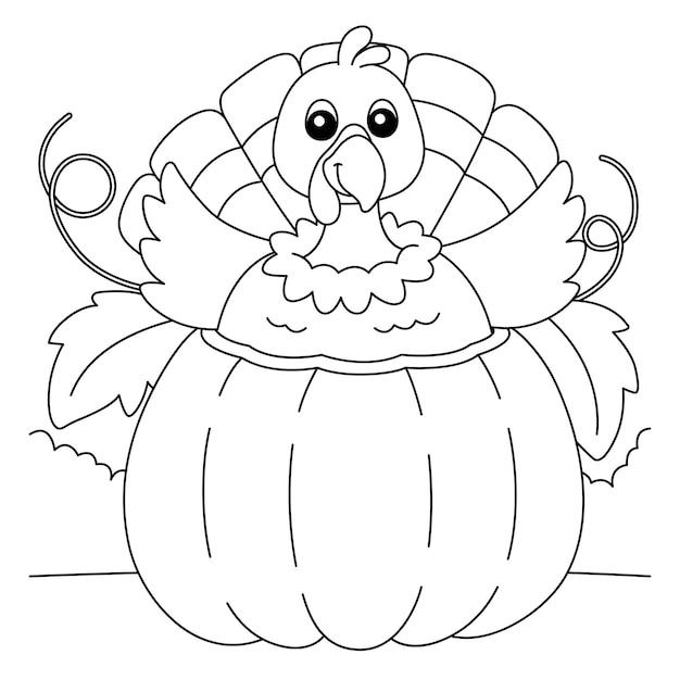 Pãgina para colorear de pavo de acciãn de gracias dentro de calabaza vector premium