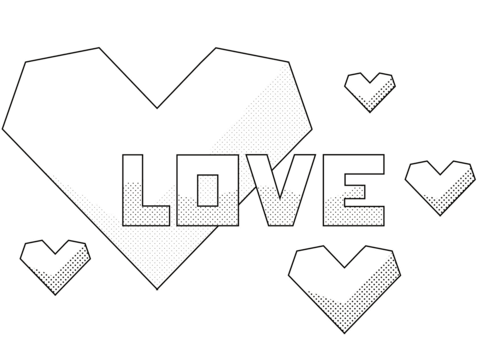 Geometric love hearts coloring page free printable coloring pages