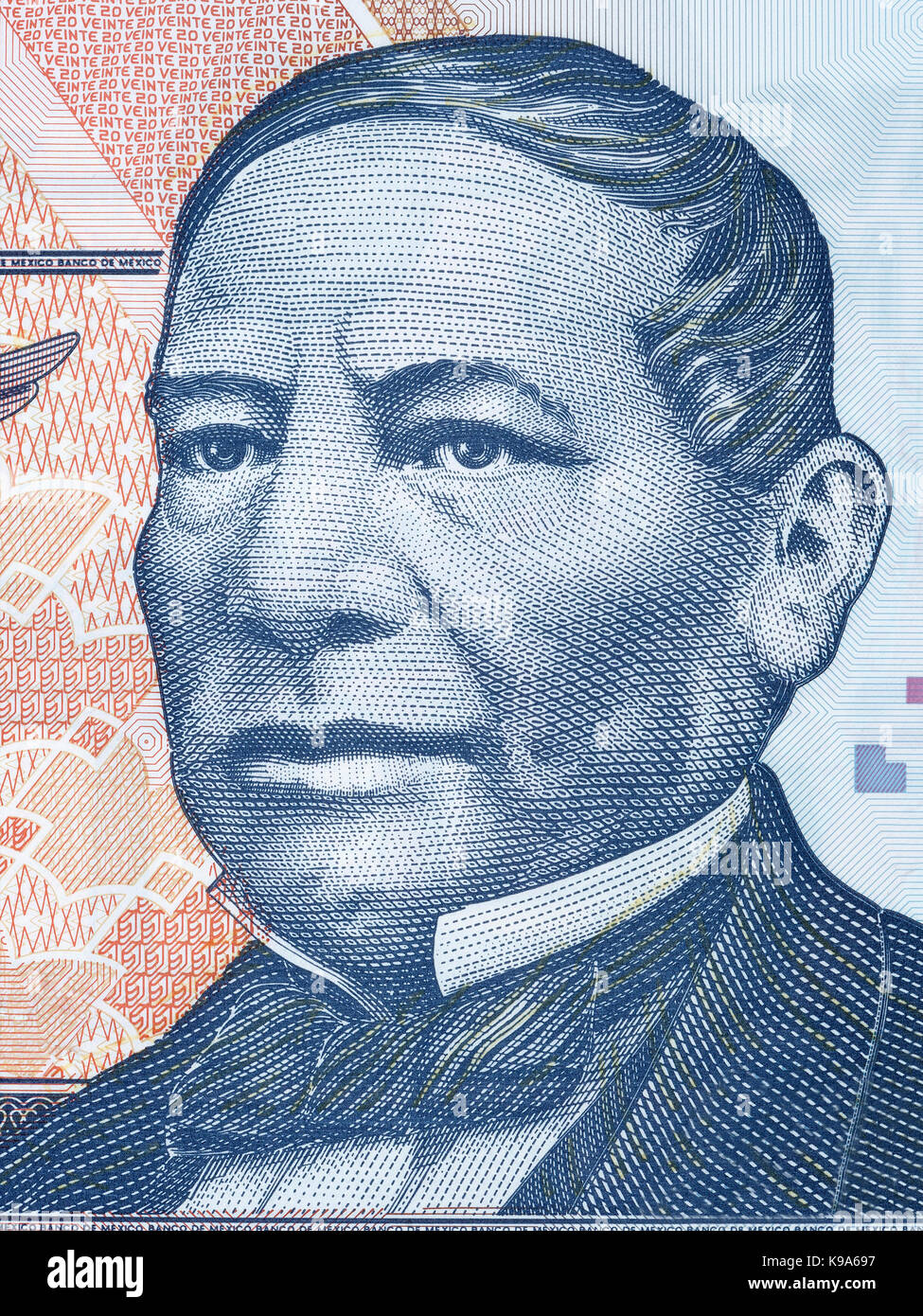 Benito juarez portrait from mexican money stock photo