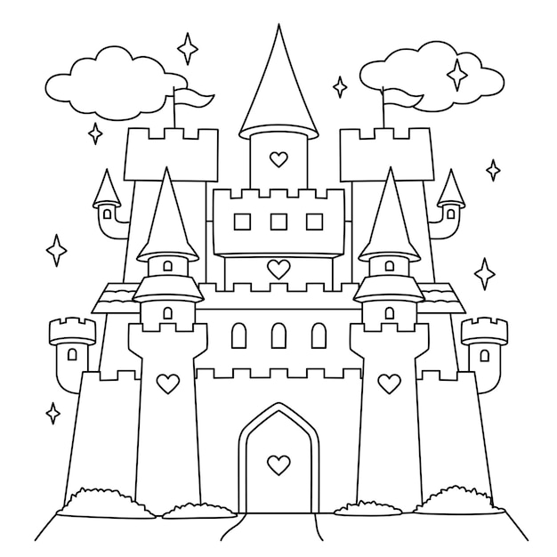 Premium vector castle coloring page for kids