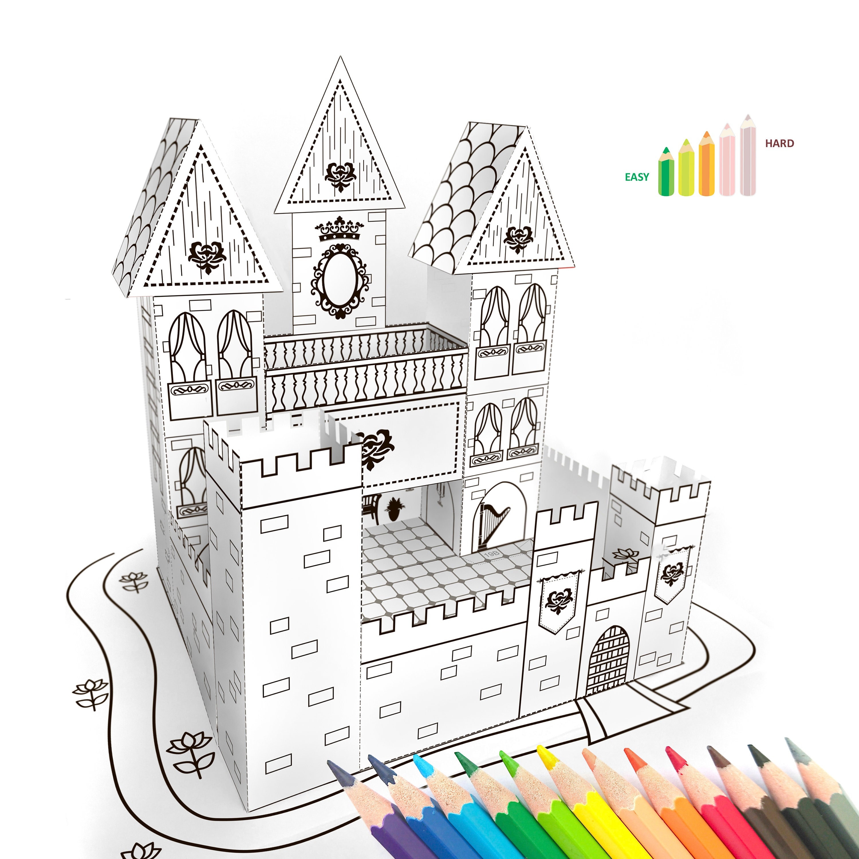 Juguete de papel para imprimir pdf castillo de princesas manualidades con papel para niãos dibujos para colorear y pintar