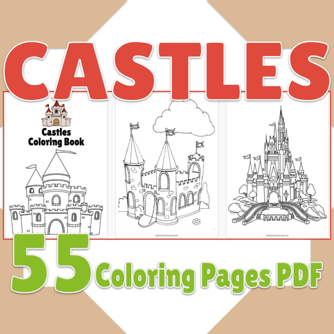 Pãginas imprimibles para colorear del castillo libro para colorear del castillo pdf de pãginas actividad de cumpleaãos favor de fiesta hojas para colorear digitales del castillo mejor regalo