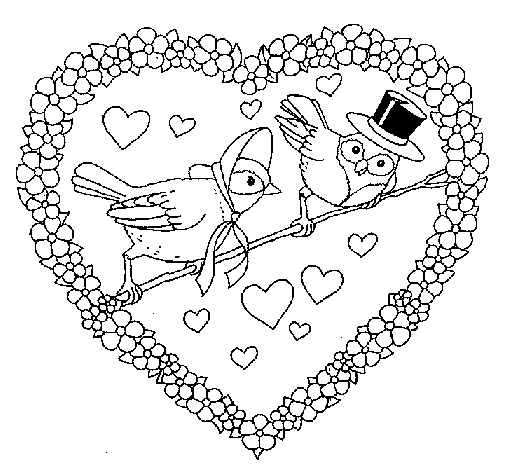 Dibujo de corazãn con pãjaros para colorear