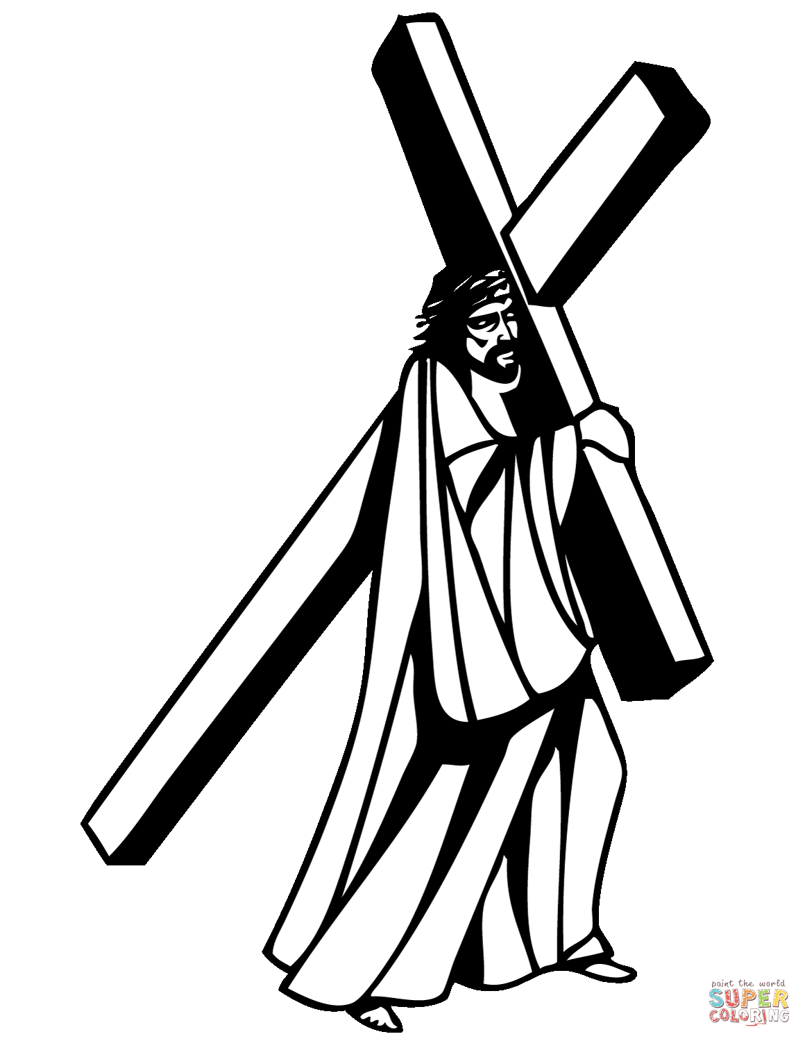 Dibujo de jesucristo cargando la cruz para colorear dibujos para colorear imprimir gratis